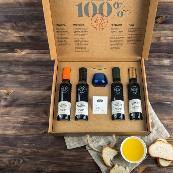 Набор из 4-х бутылок оливковых масел и дегустационный стакан с крышкой, Extra virgin, Set&Ros Organic Испания 