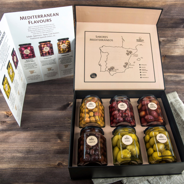 Набор оливок Bernal, с/к, 6 x 300 мл, стекло, в картонной упаковке с описанием Испания 